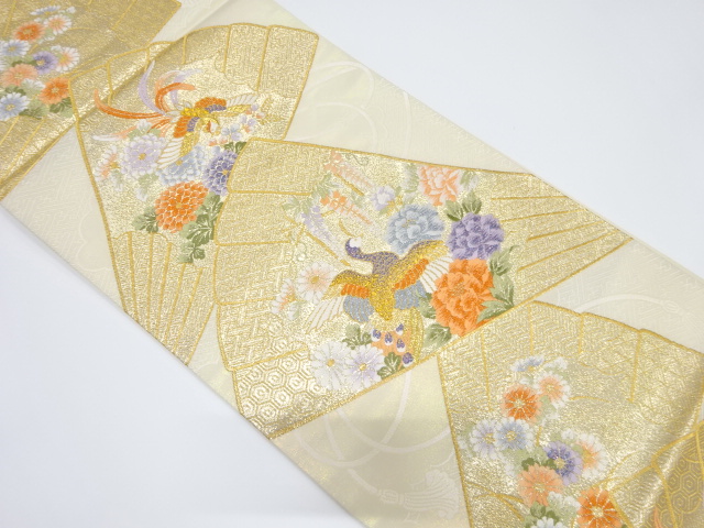 JAPANESE KIMONO / VINTAGE FUKURO OBI / SILK / WOVEN FLOWER & BIRD